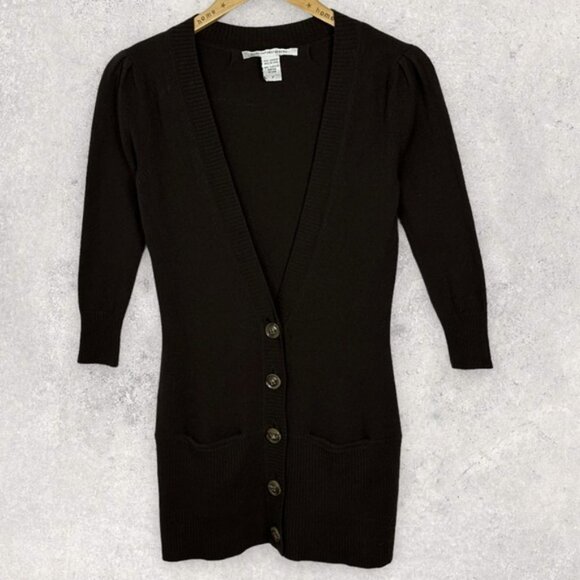 DVF 100% Cashmere Chocolate Brown Cardigan Knit Sweater V-Neck Size‎ XS or P Rib - Picture 9 of 10